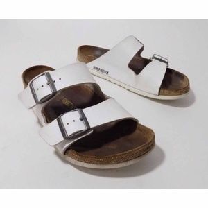 Birkenstock 40 9 9.5 White Leather Arizona Sandals